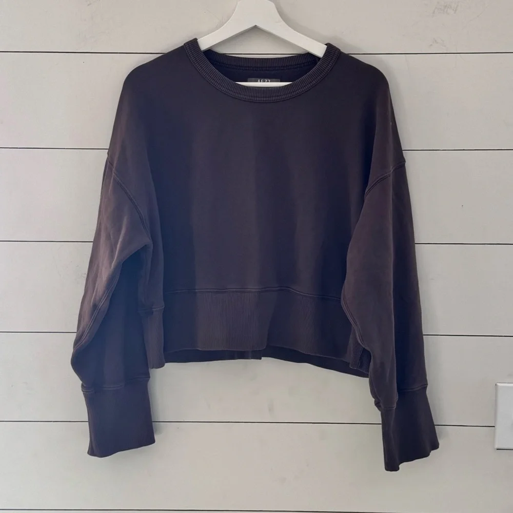 American Eagle AE77 Premium Relaxed Cropped Sweatshirt Organic Cotton Brown Sz S - Picture 4 of 8
